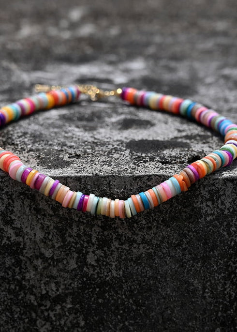 Boho Necklace, Seed Bead Choker, Colorful Shell